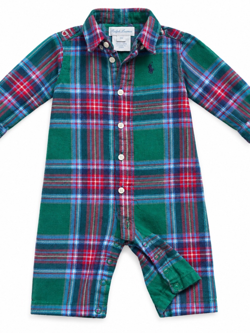 Ralph Lauren Green Plaid Flannel Baby Outfit [Size 3M]